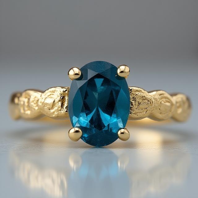 Bespoke organic gold engagement ring with teal sapphire